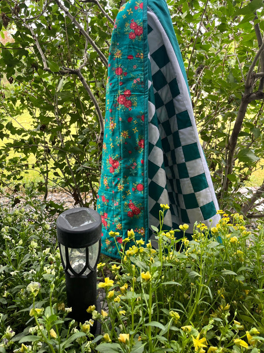 Green Teal Checkered Baby Quilt – Handmade Checkerboard Crib Blanket - The QuilTea Corner