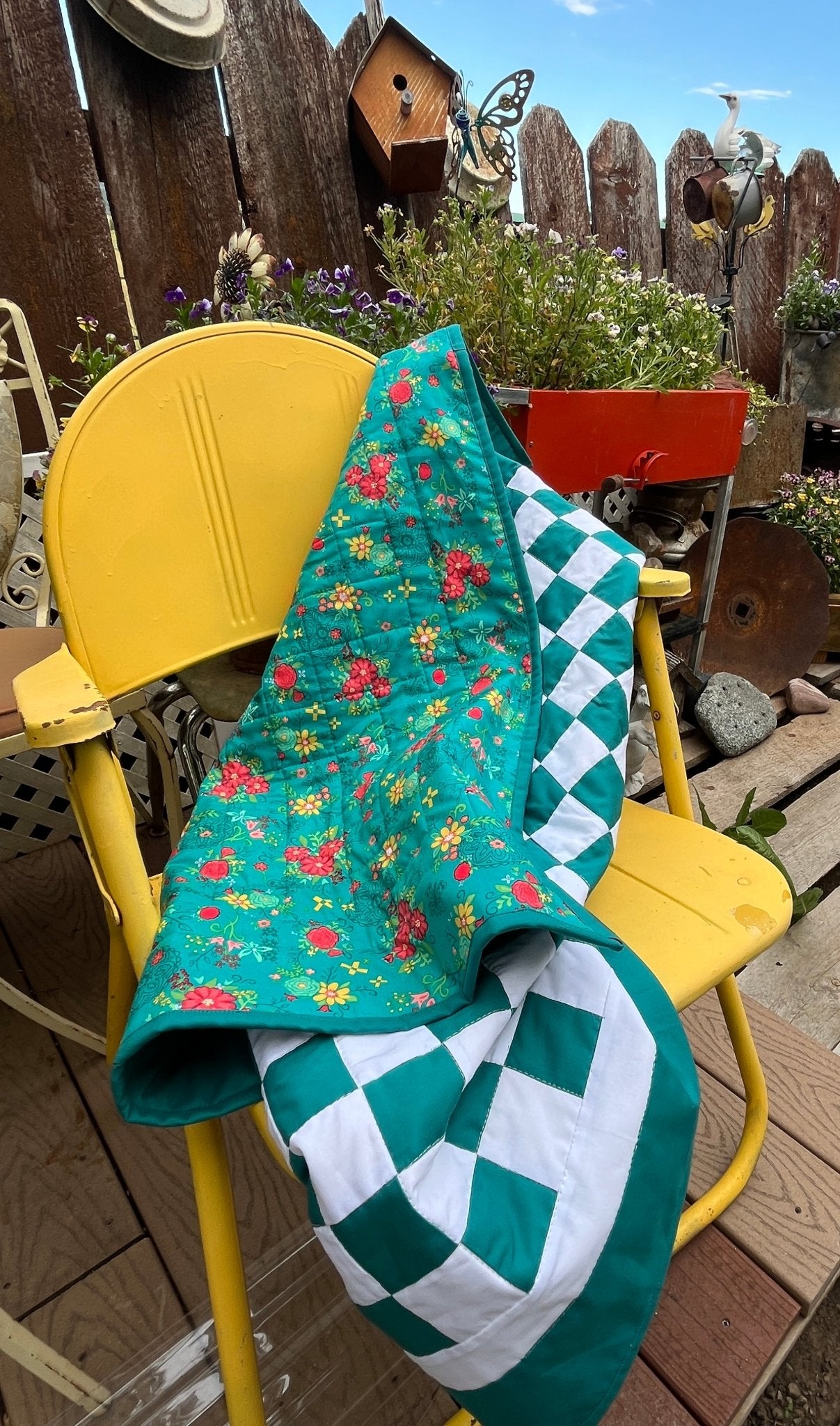 Green Teal Checkered Baby Quilt – Handmade Checkerboard Crib Blanket - The QuilTea Corner