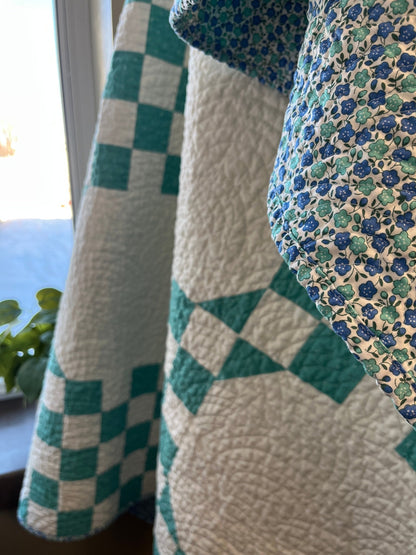 Handmade Cottage Blue & White Quilt - Modern Double Irish Chain Throw - The QuilTea Corner