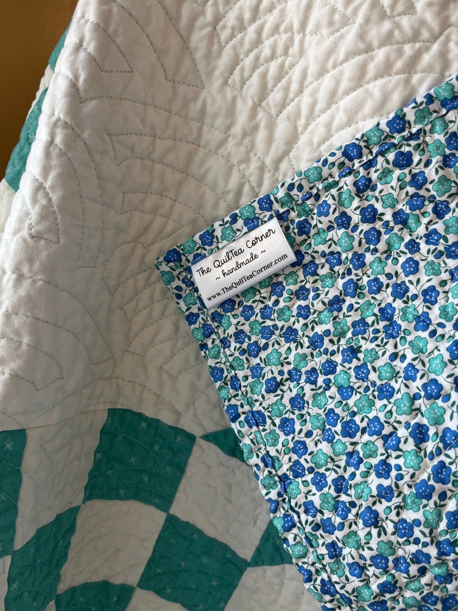 Handmade Cottage Blue & White Quilt - Modern Double Irish Chain Throw - The QuilTea Corner