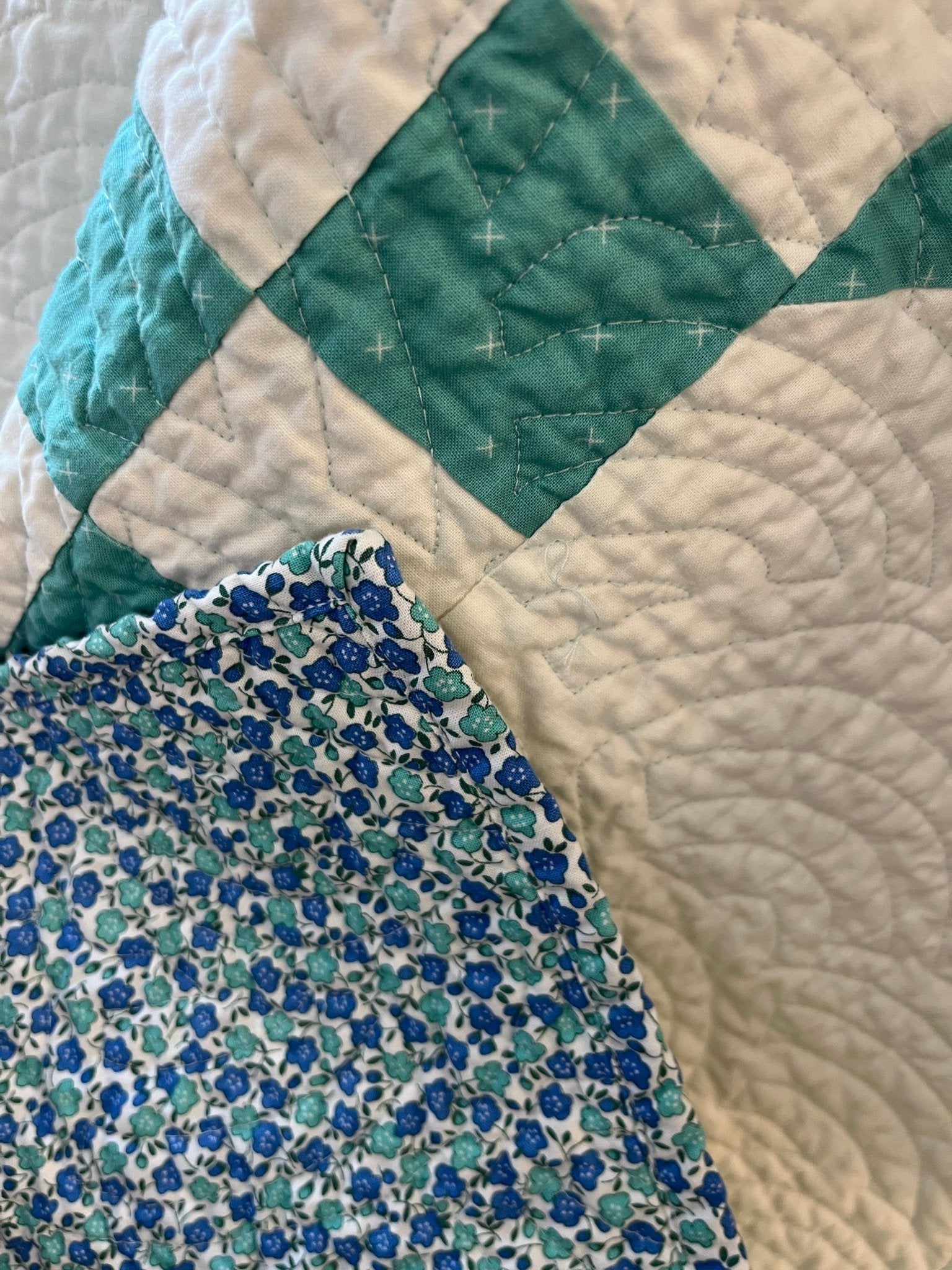 Handmade Cottage Blue & White Quilt - Modern Double Irish Chain Throw - The QuilTea Corner