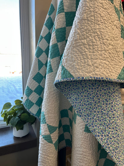 Handmade Cottage Blue & White Quilt - Modern Double Irish Chain Throw - The QuilTea Corner