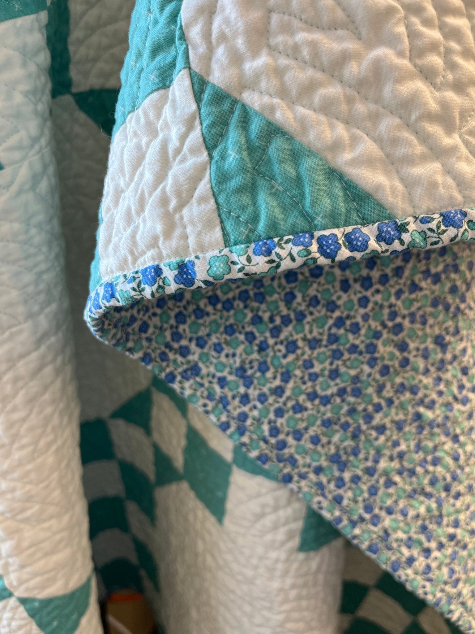 Handmade Cottage Blue & White Quilt - Modern Double Irish Chain Throw - The QuilTea Corner