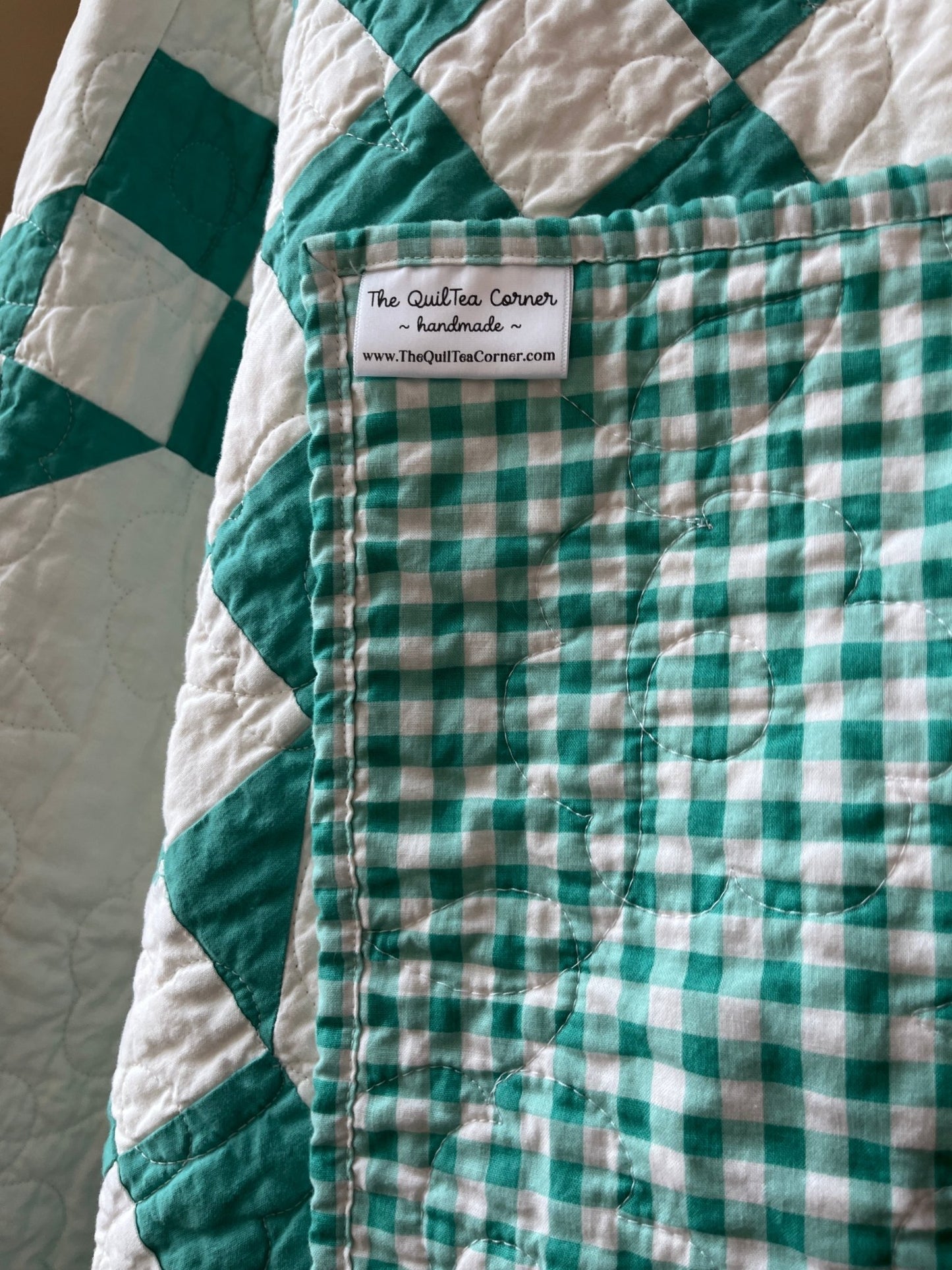 Handmade Green & White Quilt - Modern Double Irish Chain Throw - The QuilTea Corner