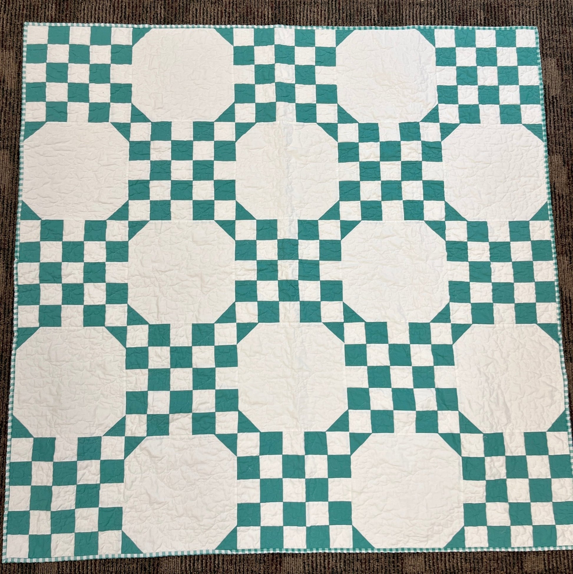 Handmade Green & White Quilt - Modern Double Irish Chain Throw - The QuilTea Corner
