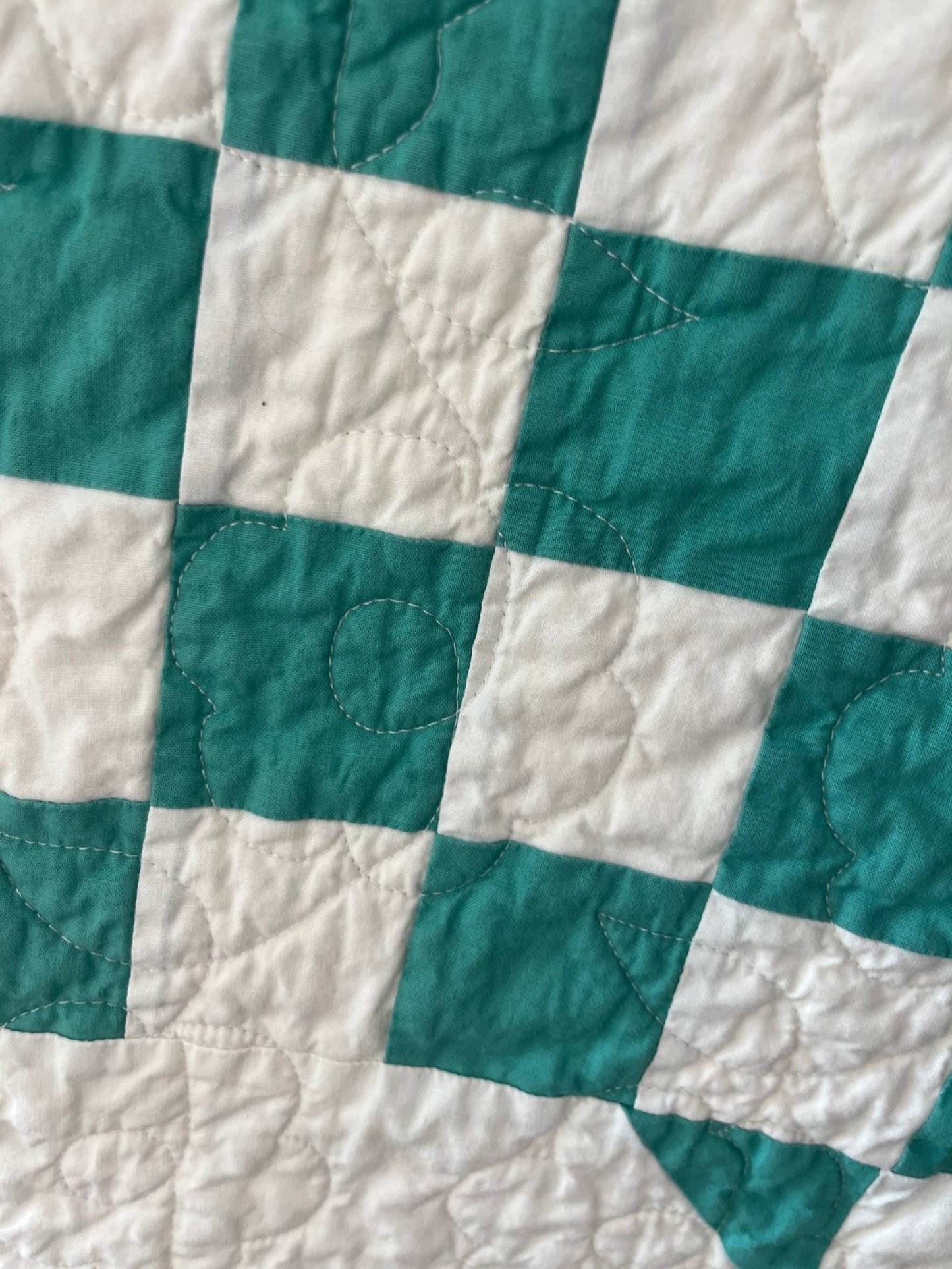 Handmade Green & White Quilt - Modern Double Irish Chain Throw - The QuilTea Corner