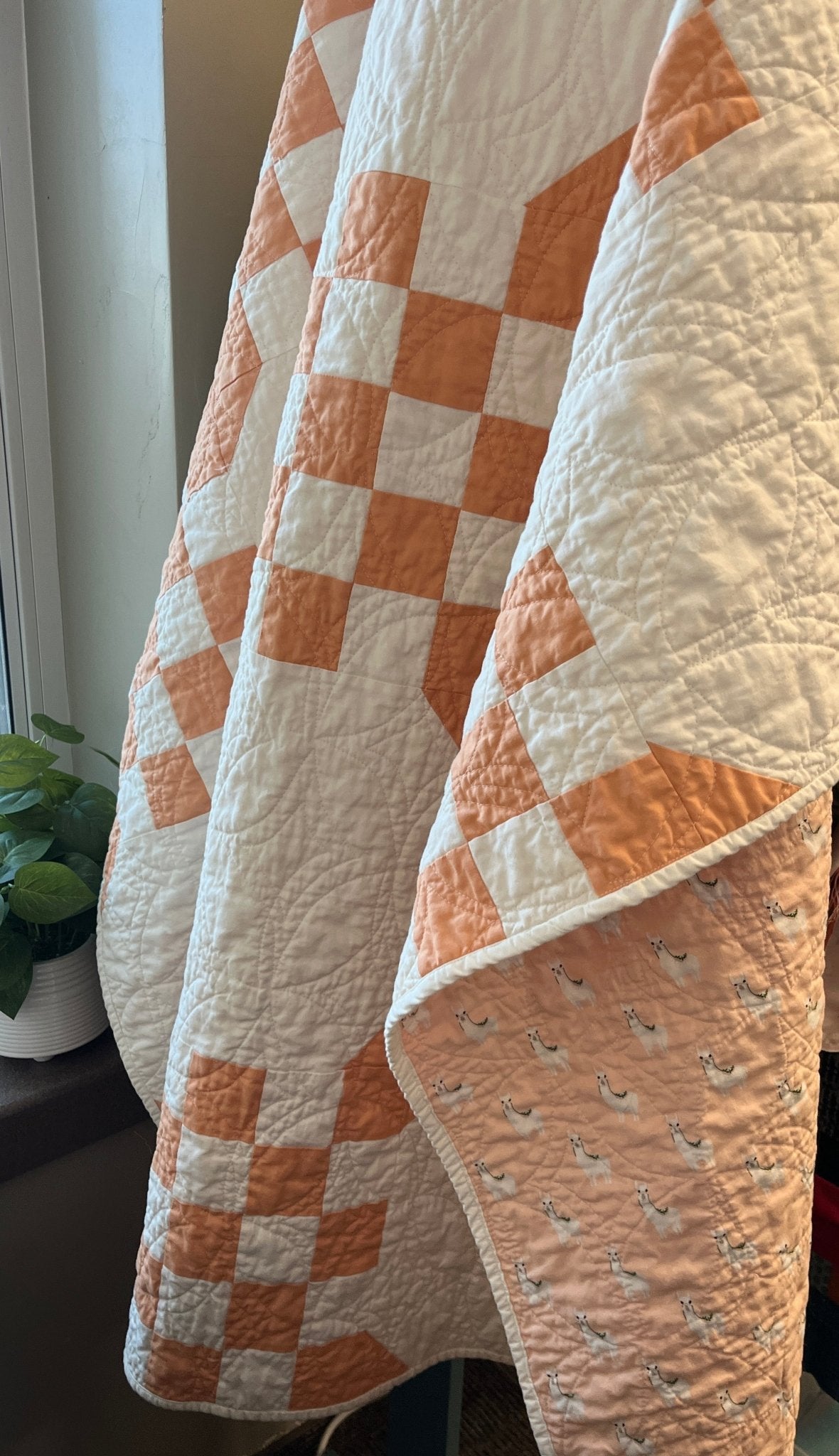 Handmade Orange & White Quilt - Modern Double Irish Chain Throw - The QuilTea Corner
