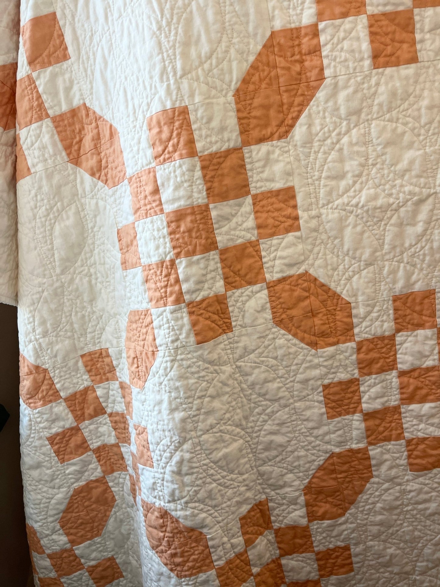 Handmade Orange & White Quilt - Modern Double Irish Chain Throw - The QuilTea Corner