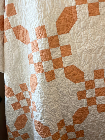 Handmade Orange & White Quilt - Modern Double Irish Chain Throw - The QuilTea Corner
