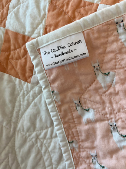 Handmade Orange & White Quilt - Modern Double Irish Chain Throw - The QuilTea Corner