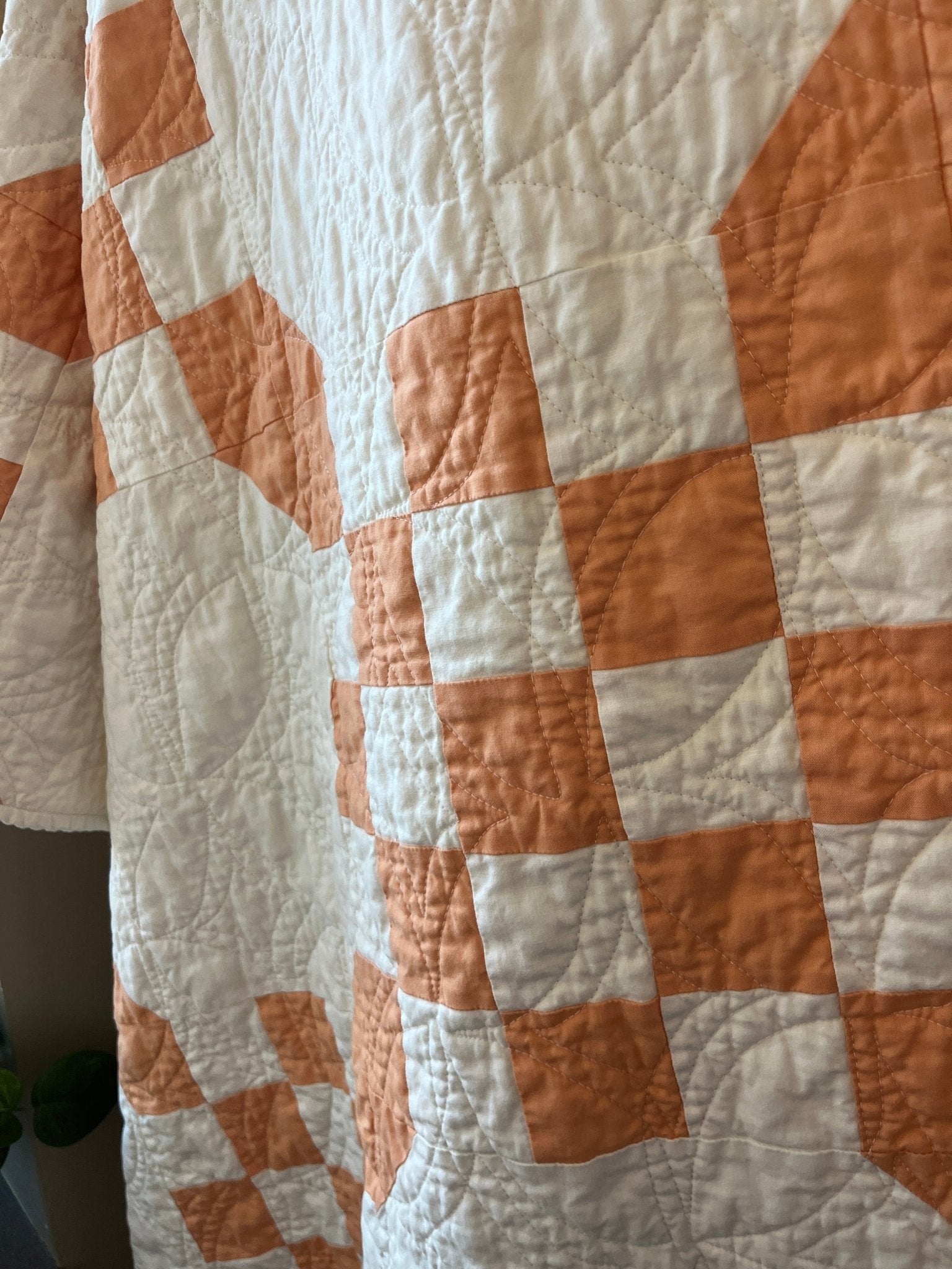 Handmade Orange & White Quilt - Modern Double Irish Chain Throw - The QuilTea Corner
