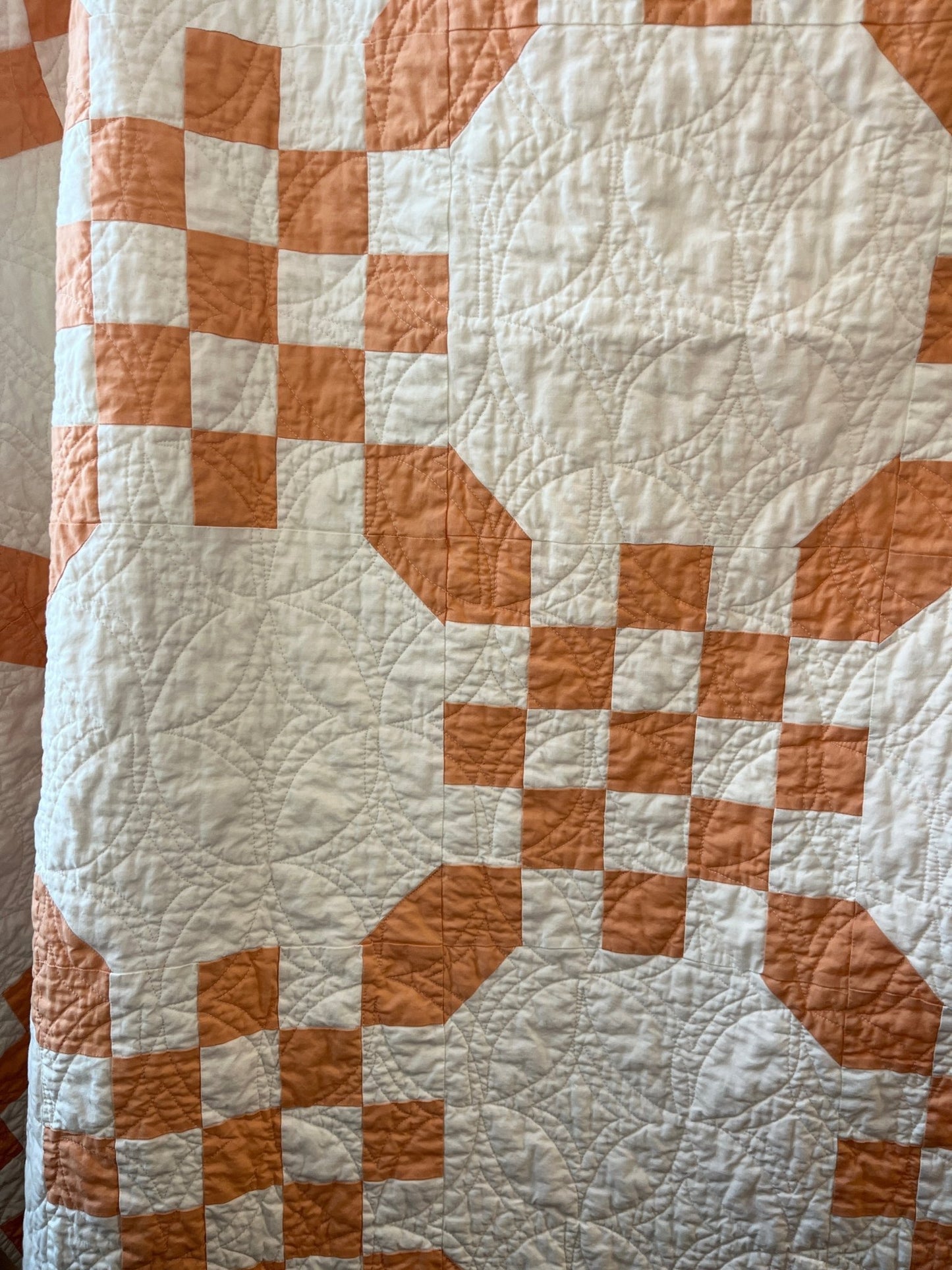 Handmade Orange & White Quilt - Modern Double Irish Chain Throw - The QuilTea Corner