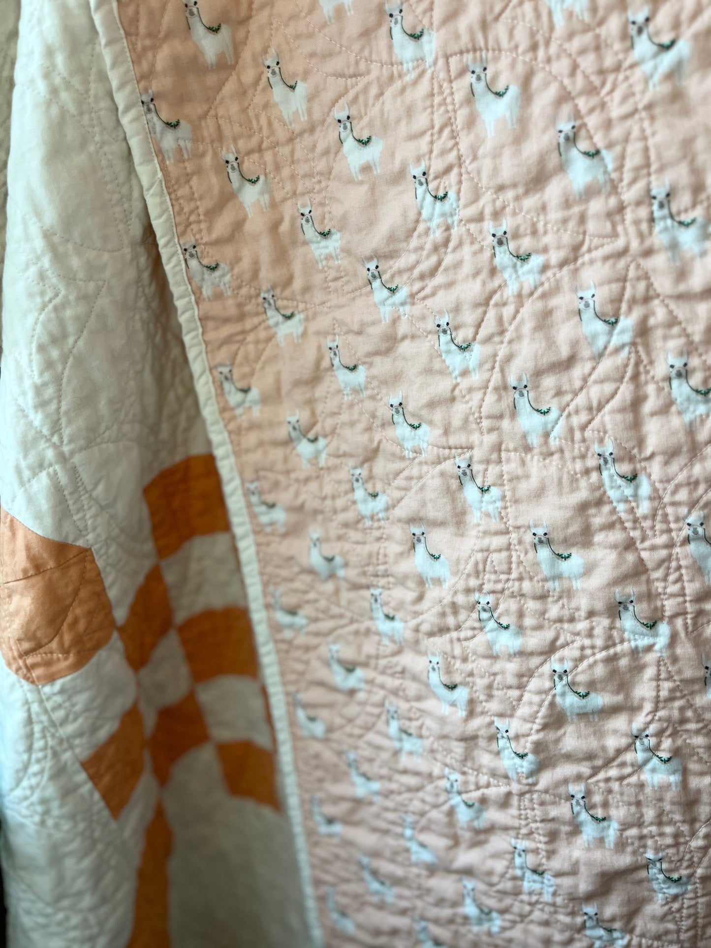 Handmade Orange & White Quilt - Modern Double Irish Chain Throw - The QuilTea Corner