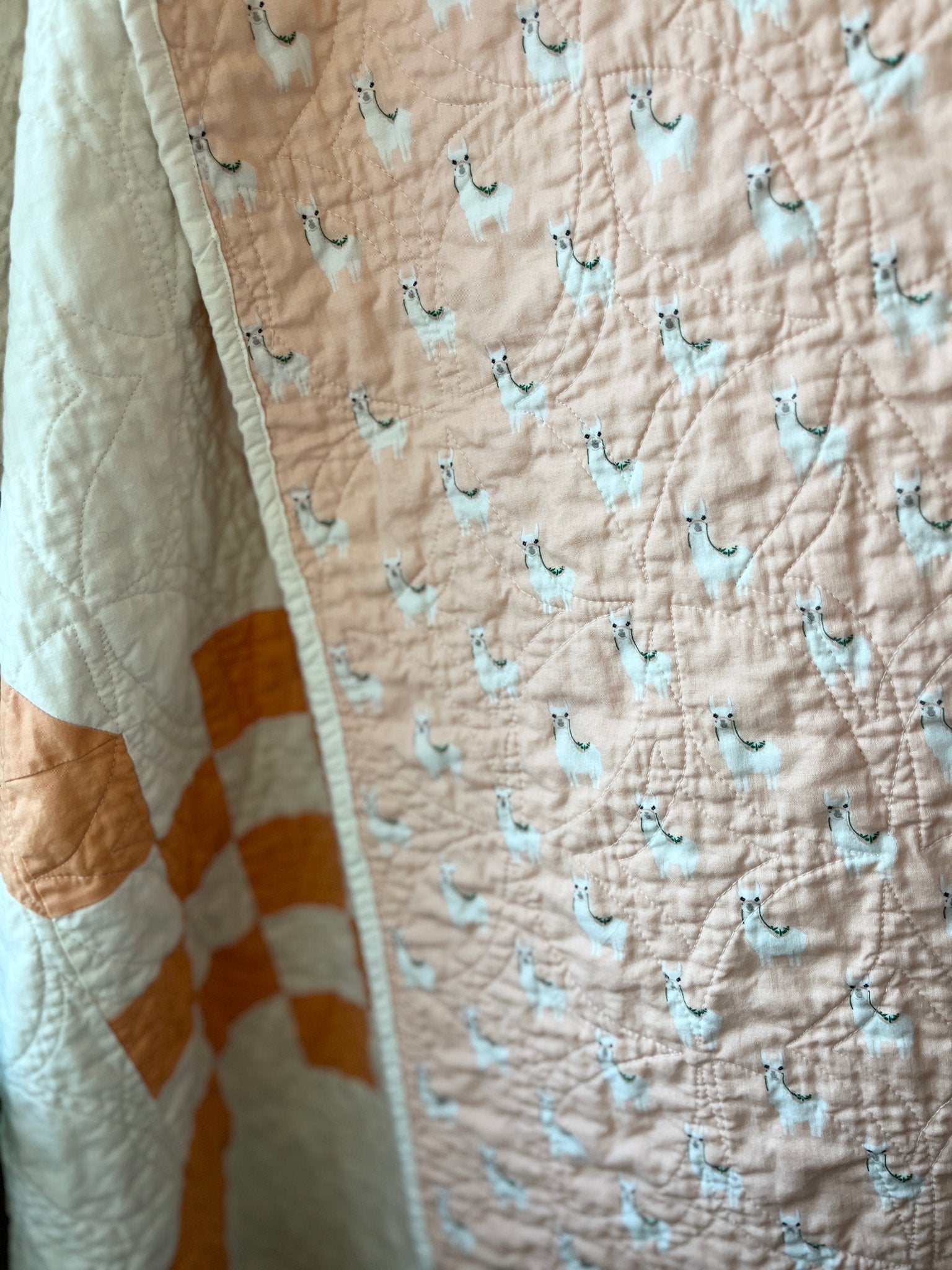 Handmade Orange & White Quilt - Modern Double Irish Chain Throw - The QuilTea Corner