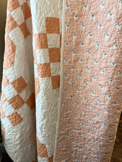 Handmade Orange & White Quilt - Modern Double Irish Chain Throw - The QuilTea Corner