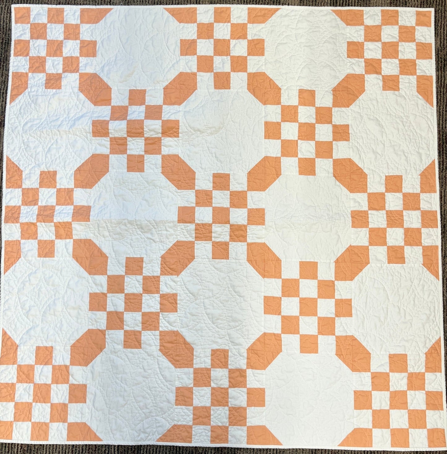 Handmade Orange & White Quilt - Modern Double Irish Chain Throw - The QuilTea Corner