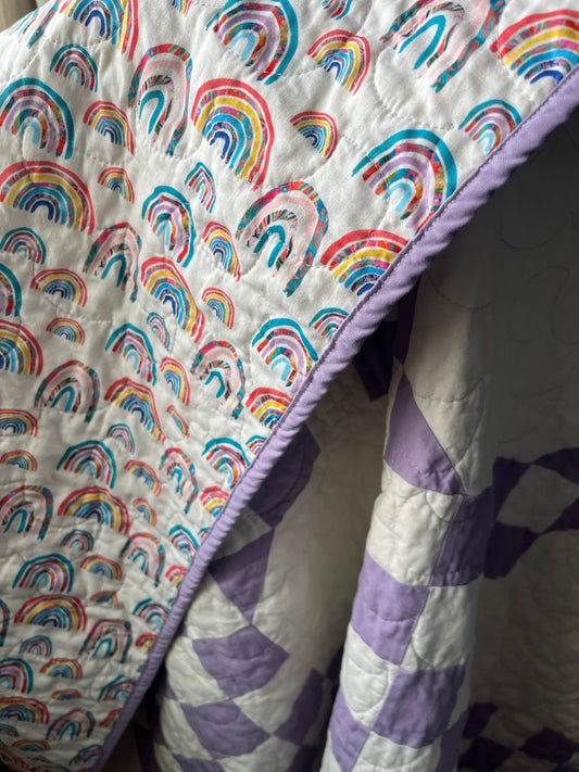 Handmade Purple & White Throw Quilt – Modern Double Irish Chain - The QuilTea Corner