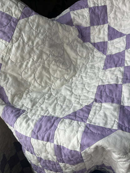 Handmade Purple & White Throw Quilt – Modern Double Irish Chain - The QuilTea Corner