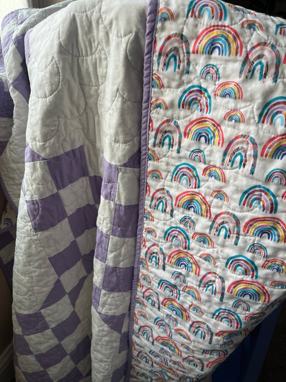 Handmade Purple & White Throw Quilt – Modern Double Irish Chain - The QuilTea Corner