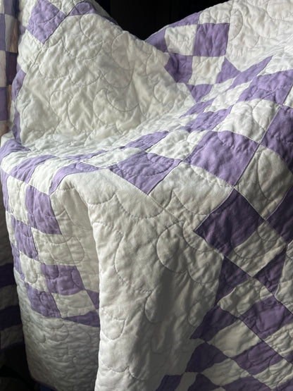 Handmade Purple & White Throw Quilt – Modern Double Irish Chain - The QuilTea Corner