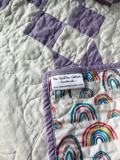 Handmade Purple & White Throw Quilt – Modern Double Irish Chain - The QuilTea Corner