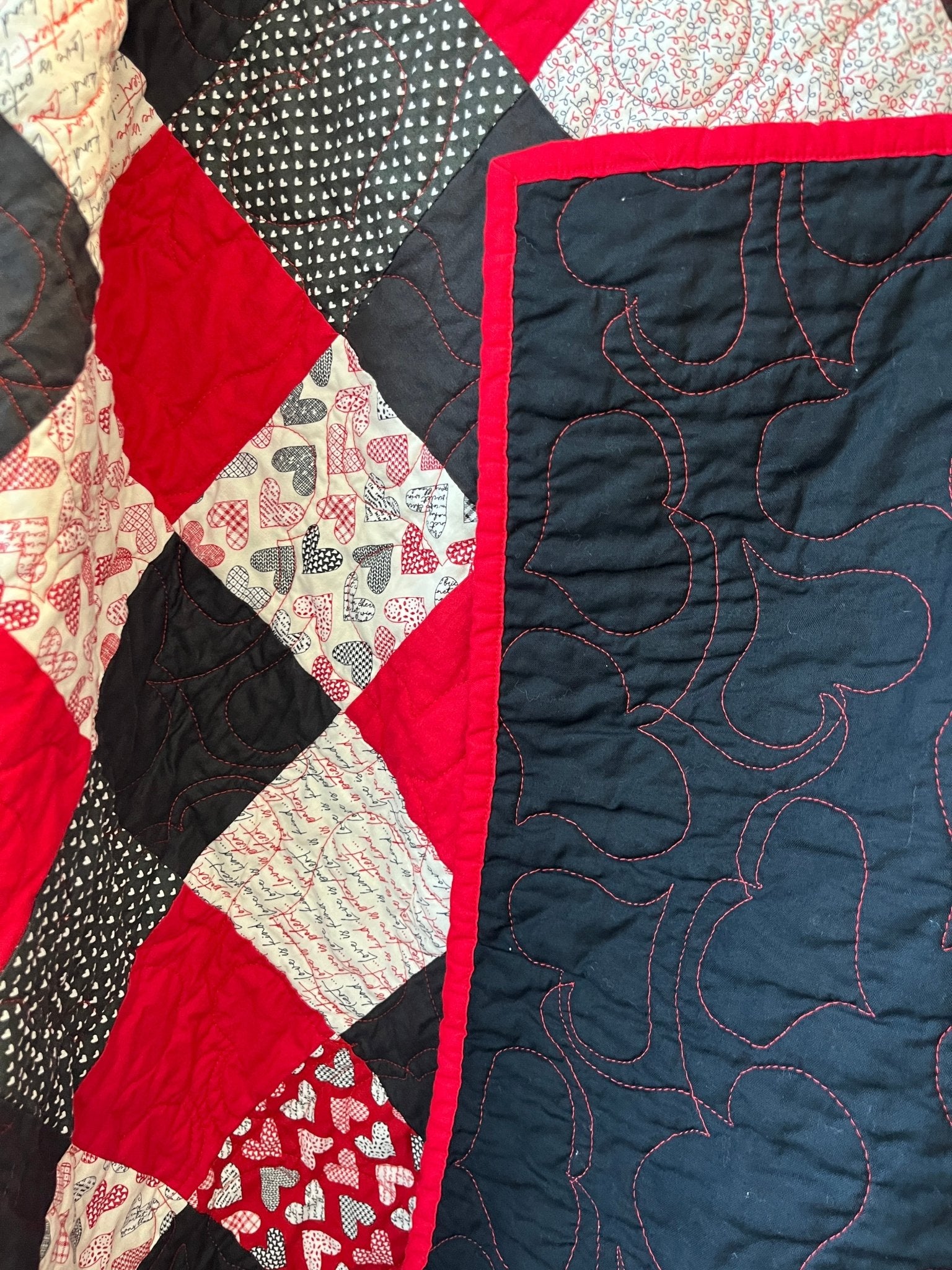 Heart Patchwork Throw Quilt – Handmade Valentine - Inspired Lap Quilt - The QuilTea Corner