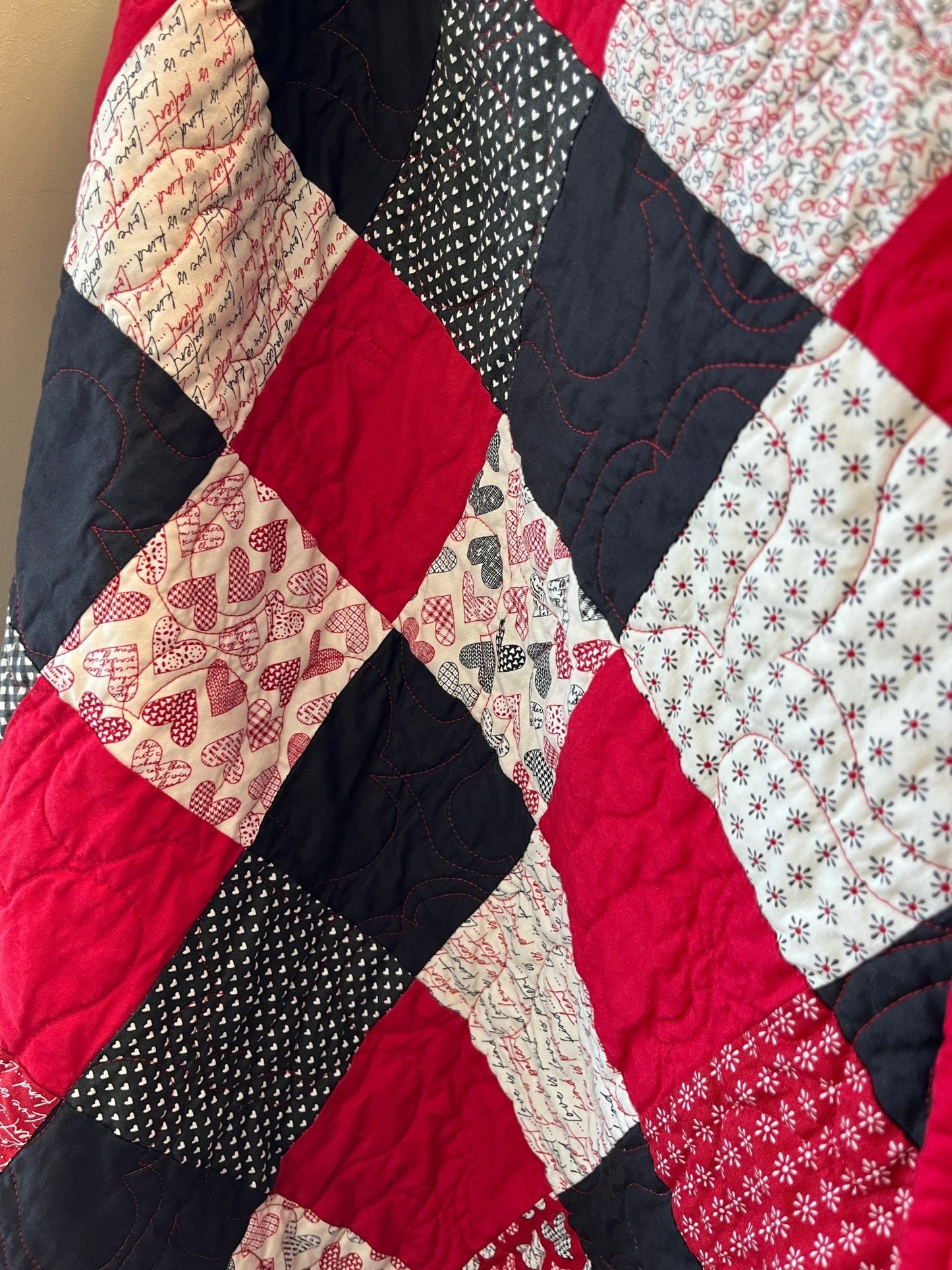 Heart Patchwork Throw Quilt – Handmade Valentine - Inspired Lap Quilt - The QuilTea Corner
