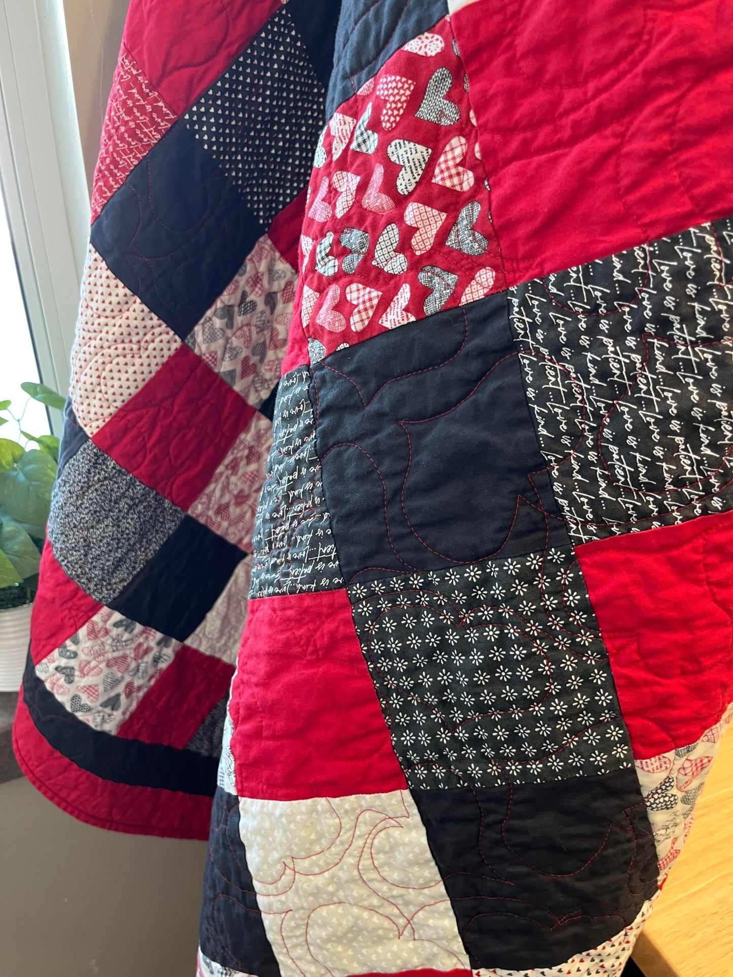 Heart Patchwork Throw Quilt – Handmade Valentine - Inspired Lap Quilt - The QuilTea Corner