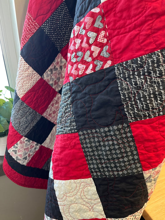 Heart Patchwork Throw Quilt – Handmade Valentine - Inspired Lap Quilt - The QuilTea Corner