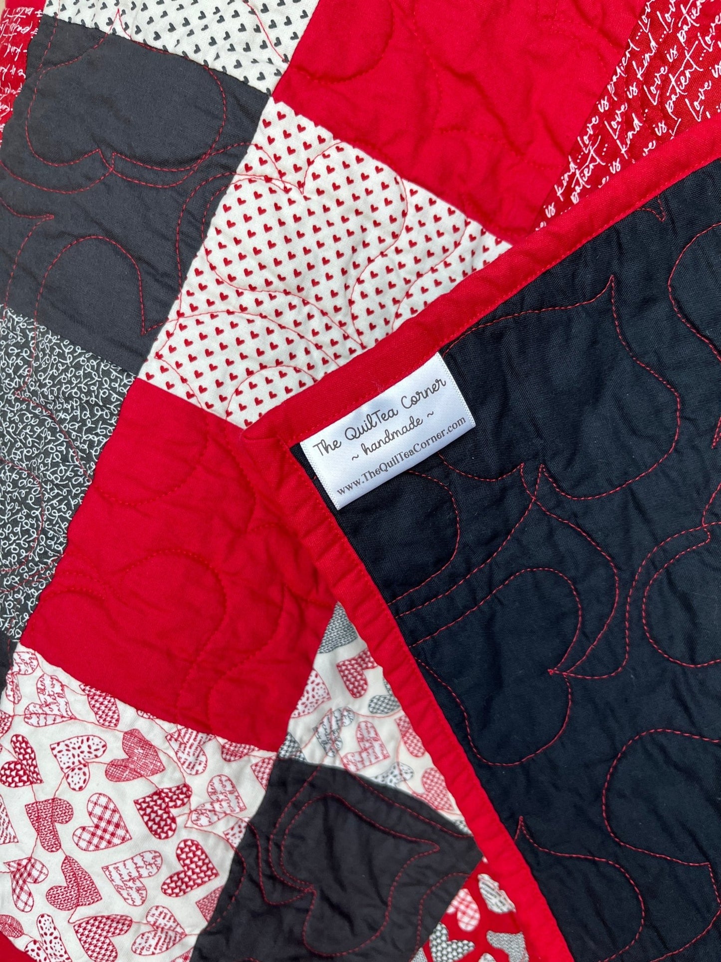 Heart Patchwork Throw Quilt – Handmade Valentine - Inspired Lap Quilt - The QuilTea Corner