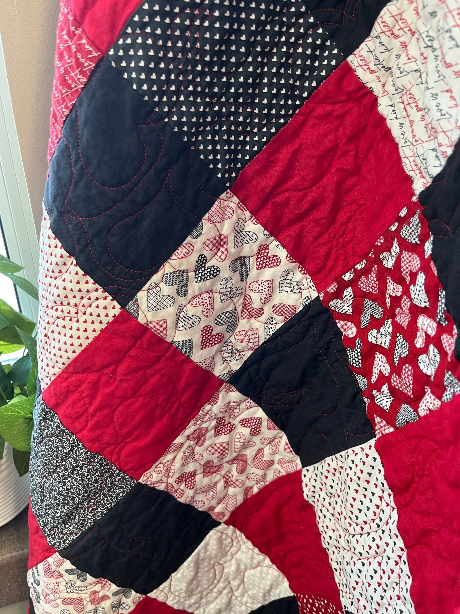 Heart Patchwork Throw Quilt – Handmade Valentine - Inspired Lap Quilt - The QuilTea Corner