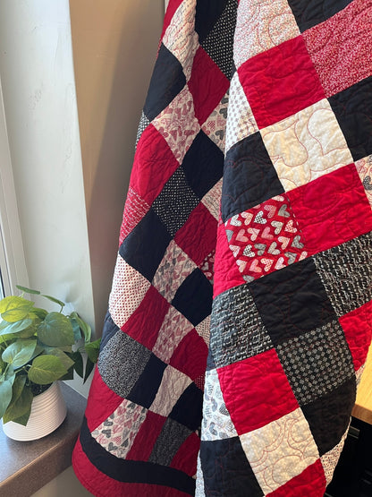 Heart Patchwork Throw Quilt – Handmade Valentine - Inspired Lap Quilt - The QuilTea Corner