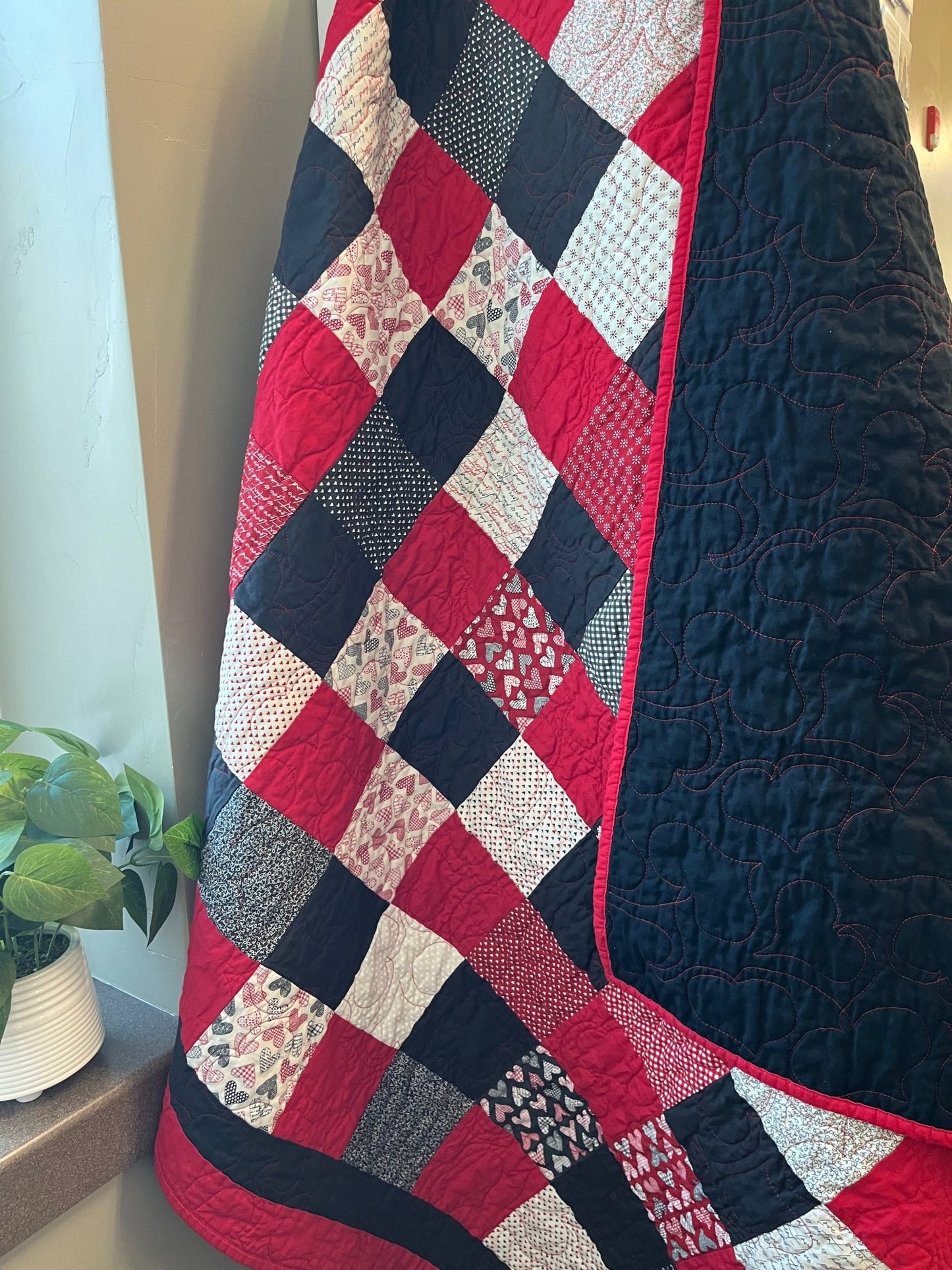 Heart Patchwork Throw Quilt – Handmade Valentine - Inspired Lap Quilt - The QuilTea Corner