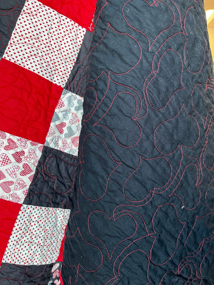 Heart Patchwork Throw Quilt – Handmade Valentine - Inspired Lap Quilt - The QuilTea Corner