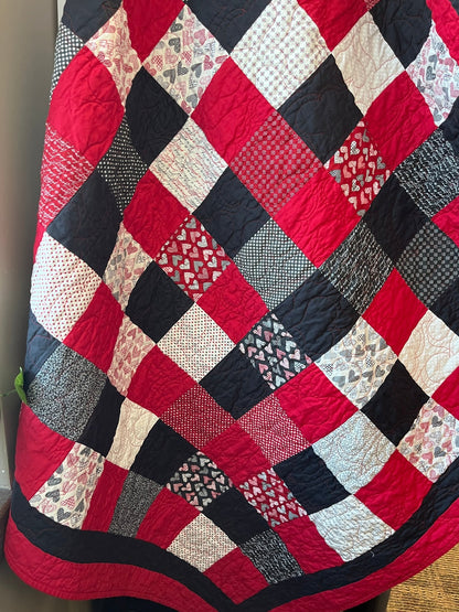 Heart Patchwork Throw Quilt – Handmade Valentine - Inspired Lap Quilt - The QuilTea Corner