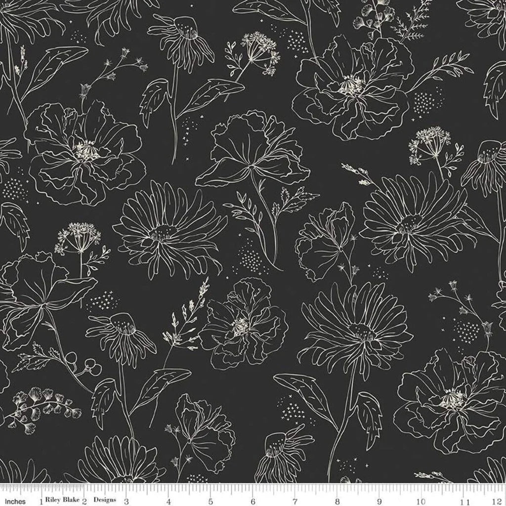 Honey Bee Wildflowers | Black 1/2 yard - The QuilTea Corner
