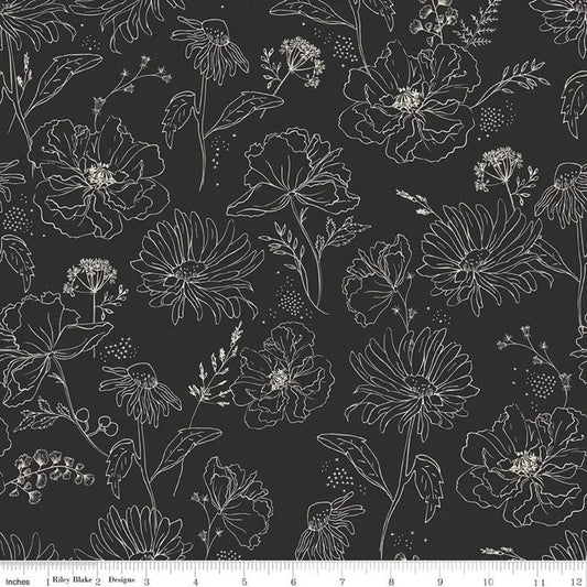 Honey Bee Wildflowers | Black 1/2 yard - The QuilTea Corner