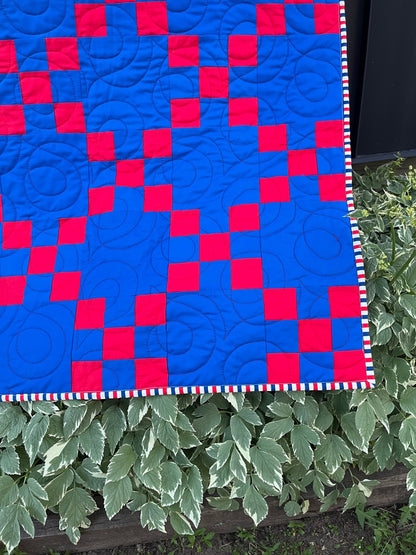 Irish Chain Quilt – Red and Blue Americana Throw Quilt – Handmade Patriotic Quilt – Farmhouse Patchwork Quilt - The QuilTea Corner