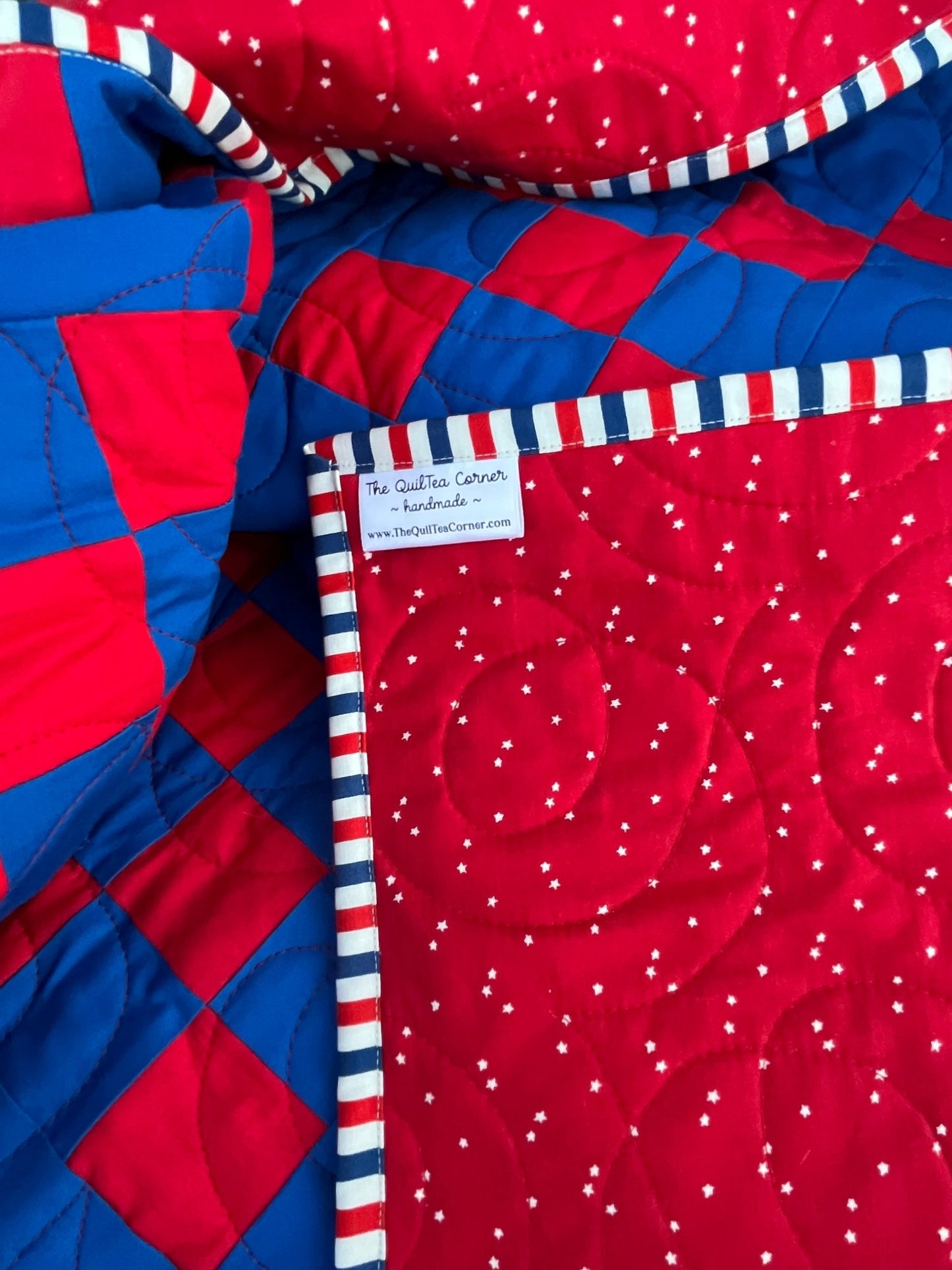 Irish Chain Quilt – Red and Blue Americana Throw Quilt – Handmade Patriotic Quilt – Farmhouse Patchwork Quilt - The QuilTea Corner