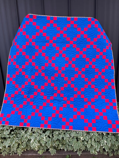 Irish Chain Quilt – Red and Blue Americana Throw Quilt – Handmade Patriotic Quilt – Farmhouse Patchwork Quilt - The QuilTea Corner