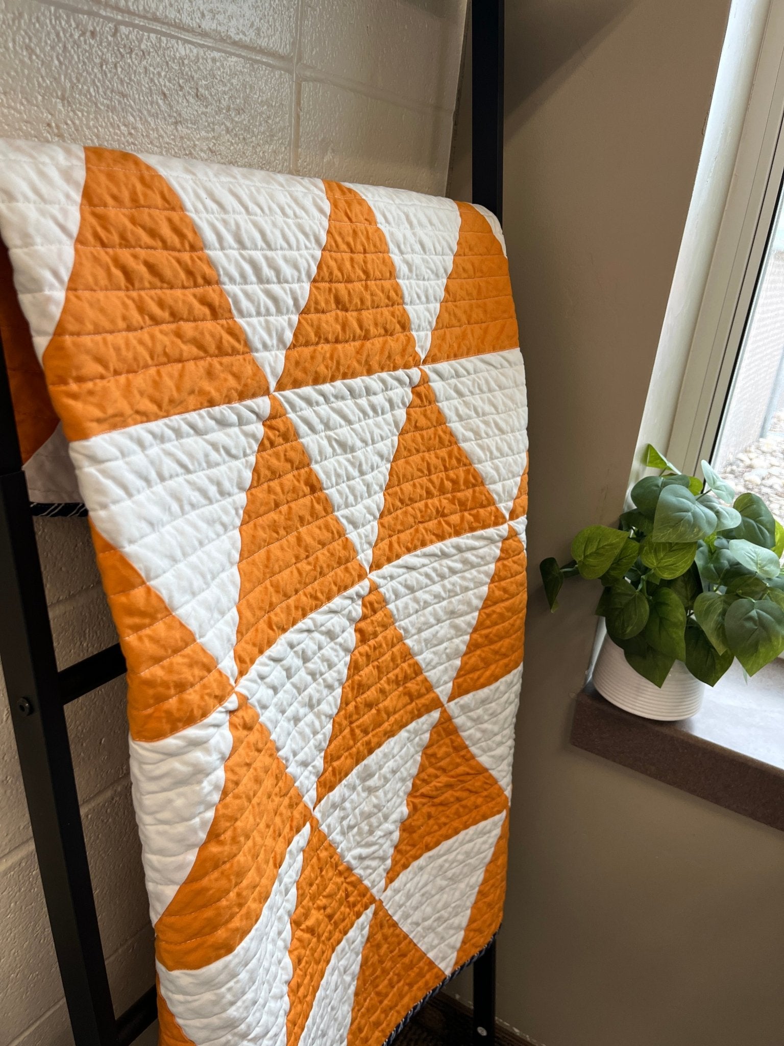 Modern Triangle Baby Quilt – Orange, White, and Navy - The QuilTea Corner