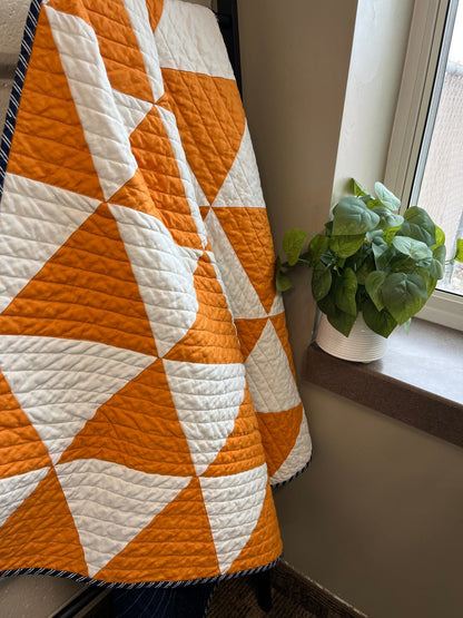 Modern Triangle Baby Quilt – Orange, White, and Navy - The QuilTea Corner