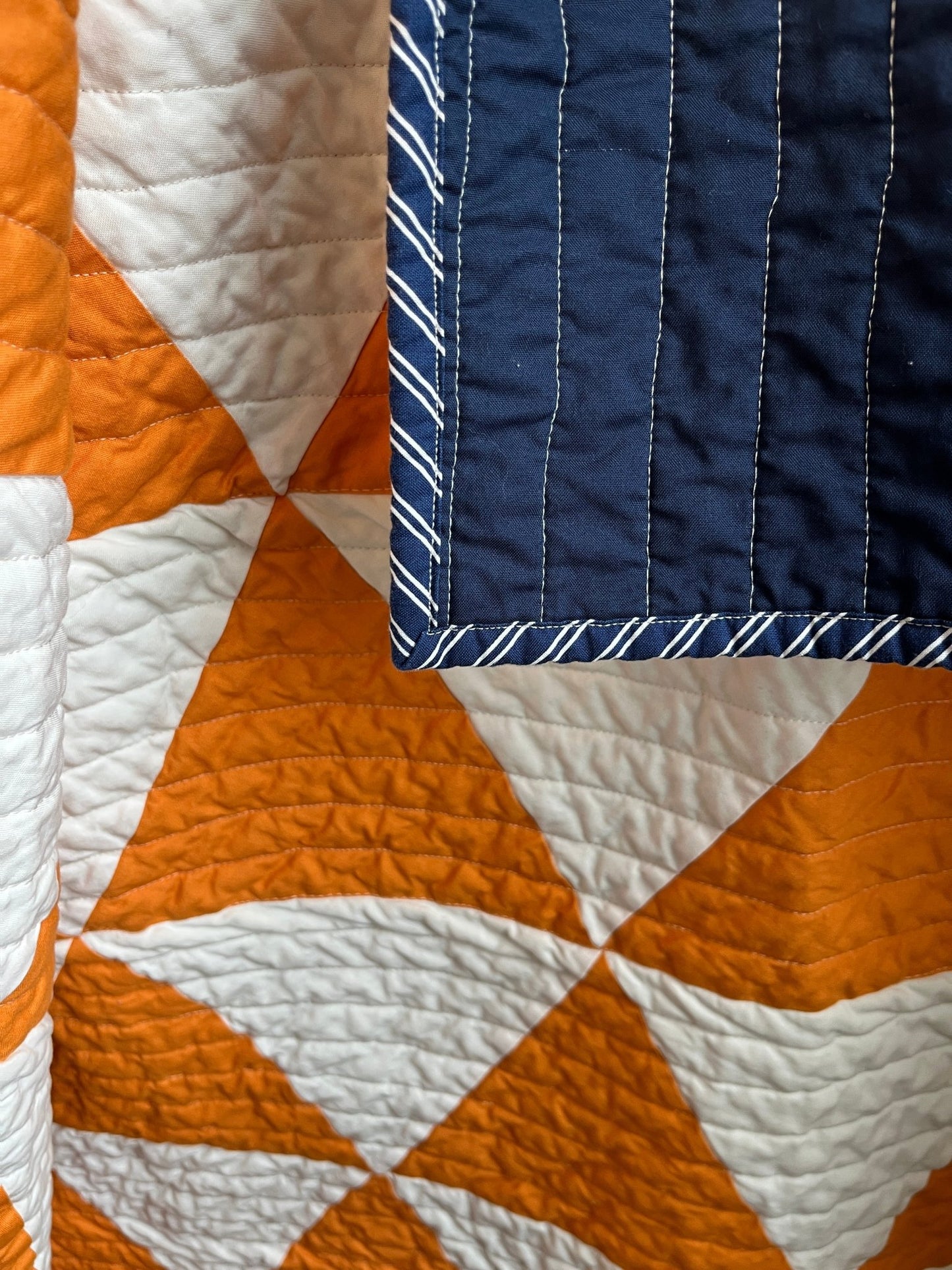 Modern Triangle Baby Quilt – Orange, White, and Navy - The QuilTea Corner