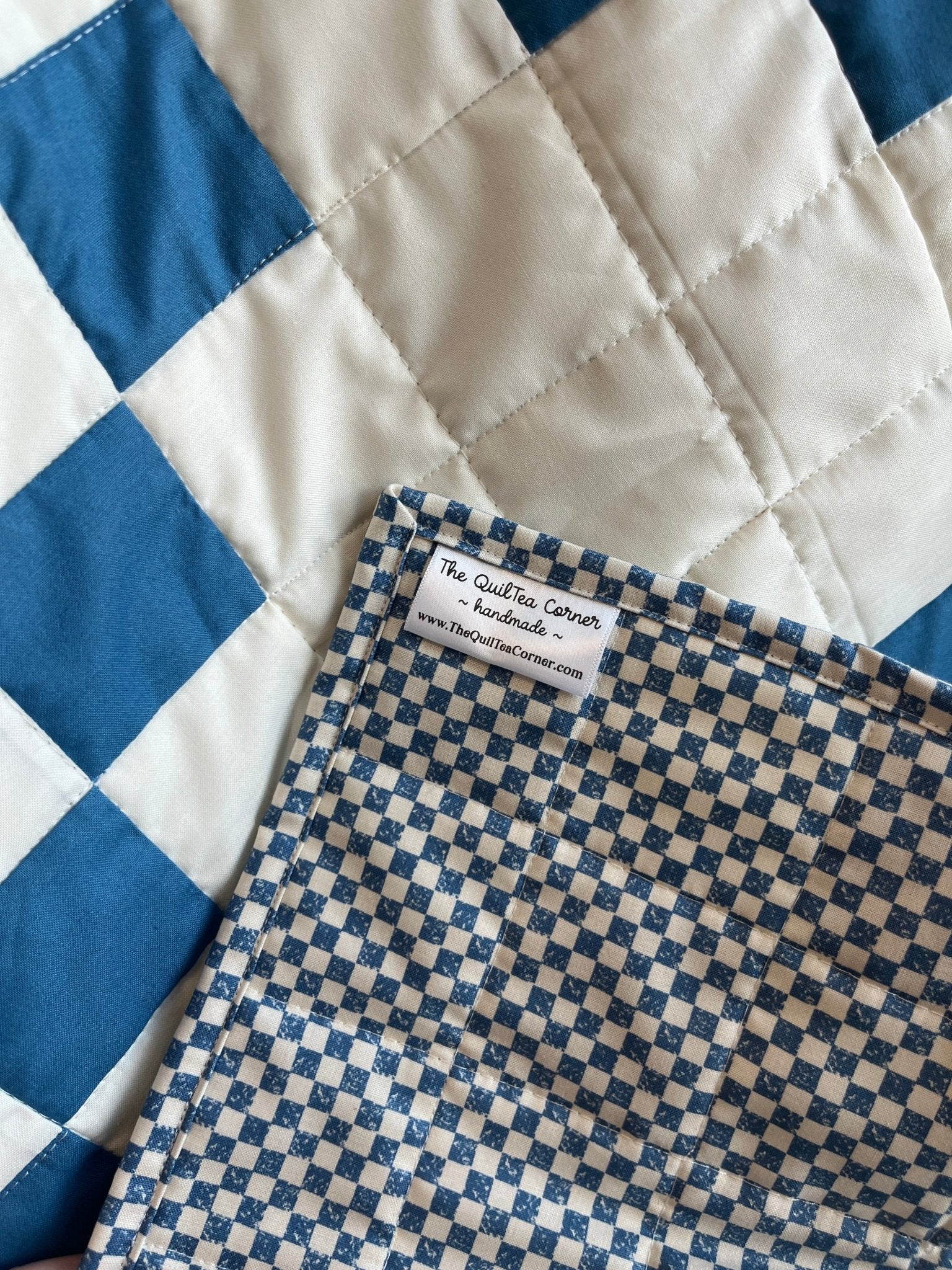 Nine Patch Checkered Irish Chain Blue White Baby Boy Crib Quilt Blanket - The QuilTea Corner