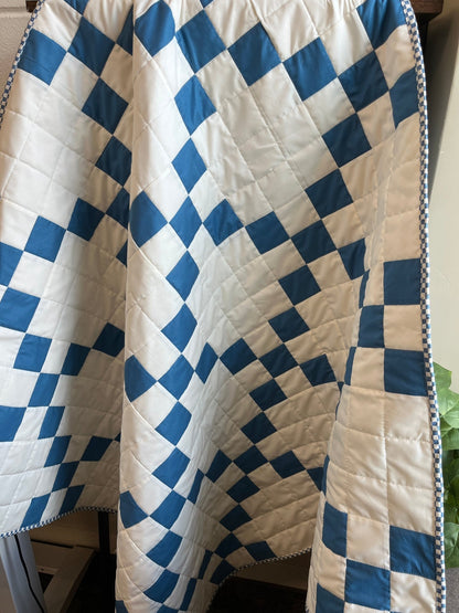 Nine Patch Checkered Irish Chain Blue White Baby Boy Crib Quilt Blanket - The QuilTea Corner