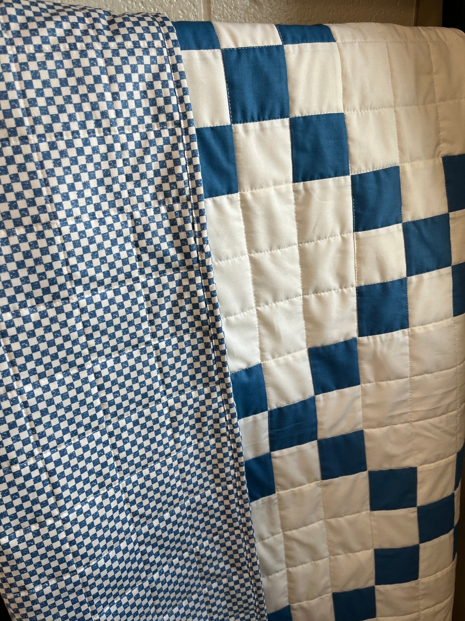 Nine Patch Checkered Irish Chain Blue White Baby Boy Crib Quilt Blanket - The QuilTea Corner