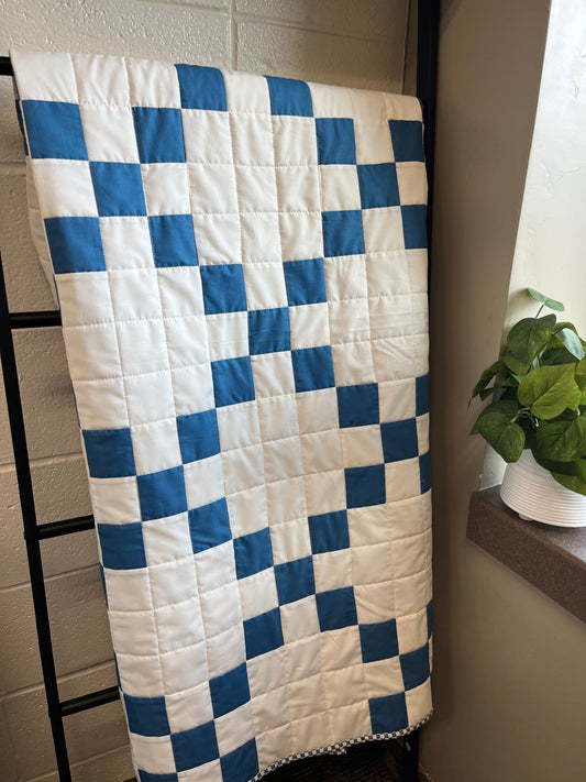 Nine Patch Checkered Irish Chain Blue White Baby Boy Crib Quilt Blanket - The QuilTea Corner