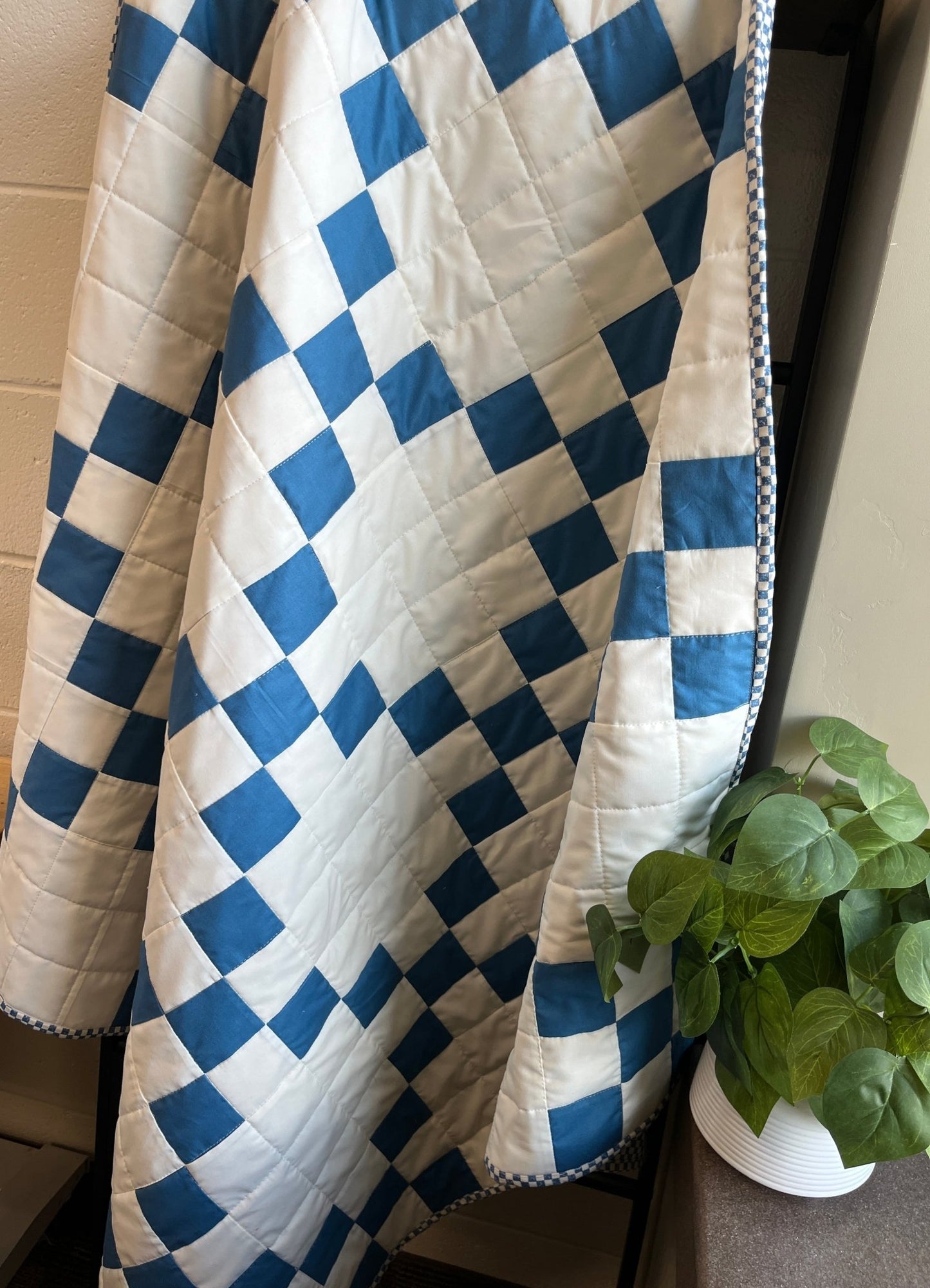 Nine Patch Checkered Irish Chain Blue White Baby Boy Crib Quilt Blanket - The QuilTea Corner