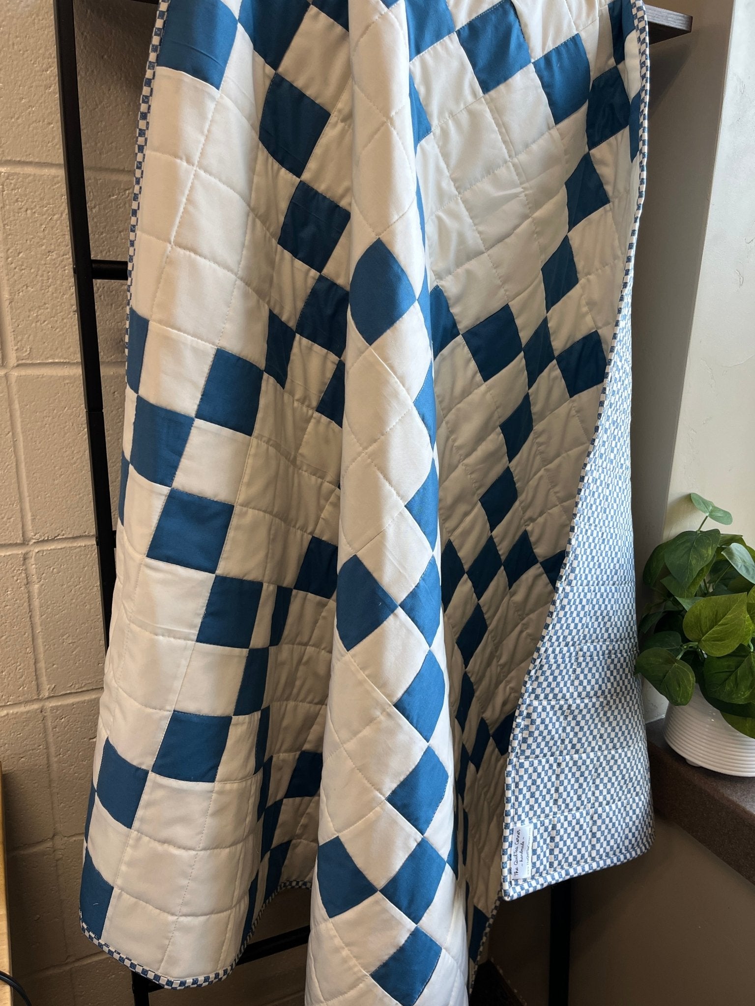 Nine Patch Checkered Irish Chain Blue White Baby Boy Crib Quilt Blanket - The QuilTea Corner