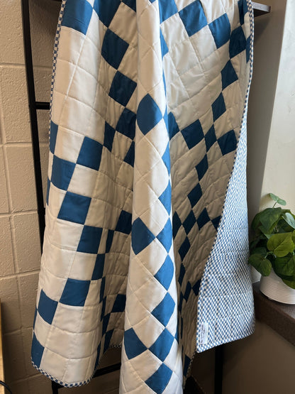 Nine Patch Checkered Irish Chain Blue White Baby Boy Crib Quilt Blanket - The QuilTea Corner